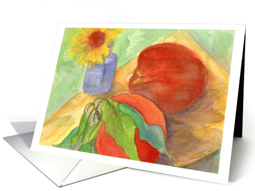 Autumn Fruit Peaches Daisy Flower Bouquet Blank card (952619)