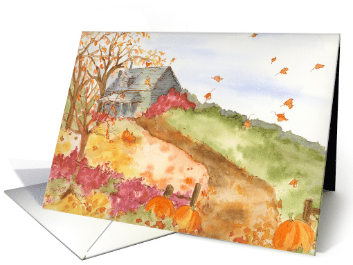 Autumn Home Landscape Watercolor Painting Blank card (952627)