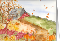 Autumn Home Landscape Watercolor Painting Blank card