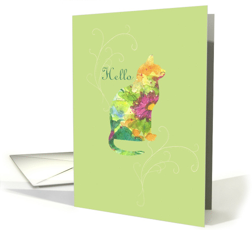 Hello Cat Watercolor Flower Art card (955799)