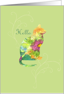 Hello Cat Watercolor Flower Art card