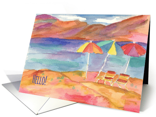 Hello Mountain Lake Beach Umbrellas Orange card (955809)