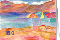 Hello Mountain Lake Beach Umbrellas Orange card
