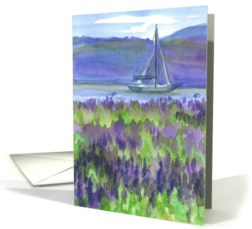 Sailboat Purple Lupines Watercolor Hello card (955817)