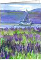 Sailboat Purple Lupines Watercolor Hello card