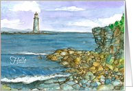 Hello Maine Lighthouse Atlantic Ocean Watercolor card