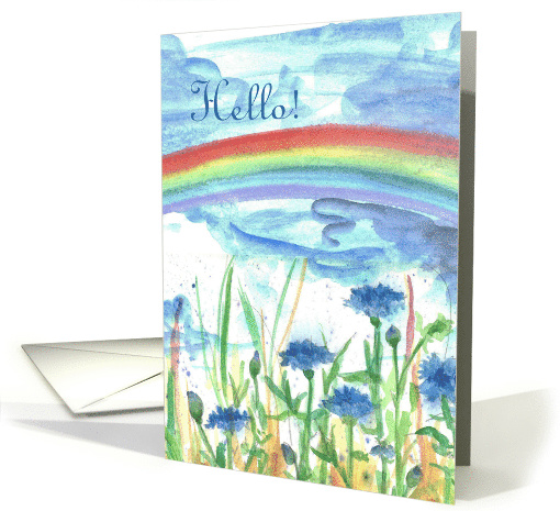 Hello Colorful Garden Rainbow Watercolor Art Painting card (955847)