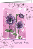 Thank you For the Gift Purple Anemone Botanical Flower Watercolor Art card