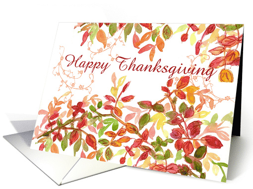 Happy Thanksgiving Autumn Leaves Watercolor Painting card (969455)