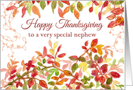 Happy Thanksgiving Nephew Autumn Leaves Watercolor card