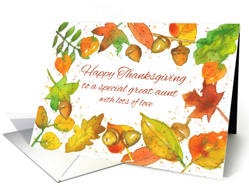Happy Thanksgiving Great Aunt Autumn Leaves Acorns card (969553)