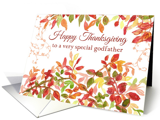 Happy Thanksgiving Godfather Autumn Leaves Watercolor card (969561)