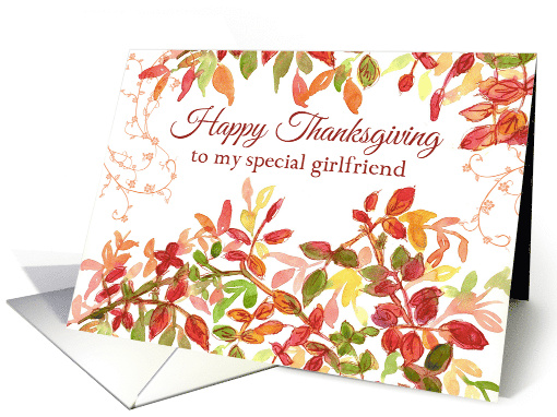 Happy Thanksgiving Girlfriend Autumn Leaves Watercolor card (969565)