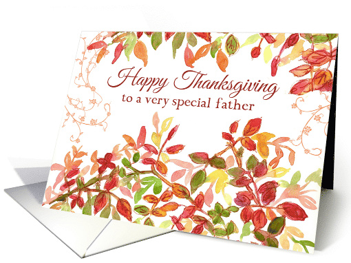 Happy Thanksgiving Father Autumn Leaves Watercolor card (969571)