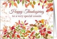 Happy Thanksgiving Cousin Autumn Leaves Watercolor card