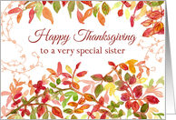 Happy Thanksgiving Sister Autumn Leaves Watercolor card