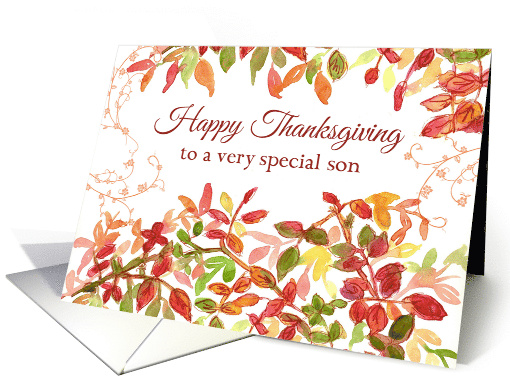 Happy Thanksgiving Son Autumn Leaves Watercolor card (972699)