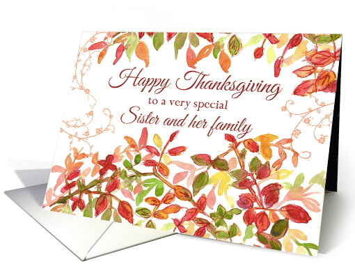 Happy Thanksgiving Sister and Family Autumn Leaves card (972701)