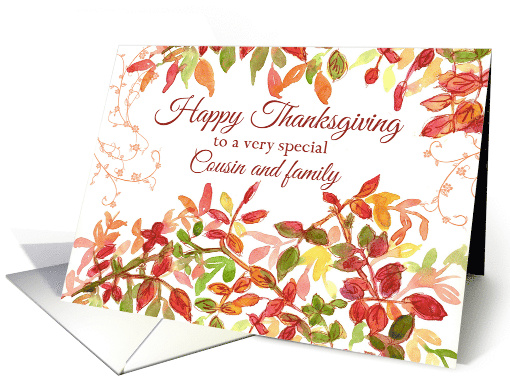 Happy Thanksgiving Cousin and Family Autumn Leaves card (972733)