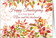 Happy Thanksgiving Niece and Husband Autumn Leaves card