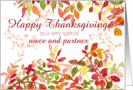 Happy Thanksgiving Niece and Partner Autumn Leaves Watercolor card