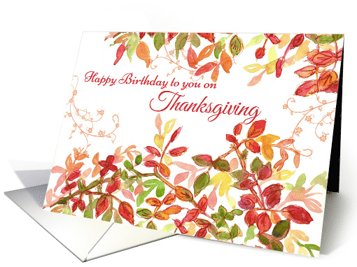 Happy Birthday on Thanksgiving Autumn Leaves card (972797)