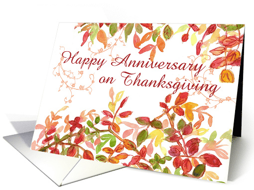 Happy Anniversary on Thanksgiving Autumn Leaves card (972803)