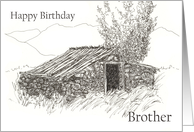 Happy Birthday Brother Rock House Black and White Landscape card