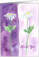 Miss You Friend Purple Daisy Watercolor Flower Art card