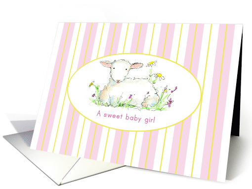 A Sweet Baby Girl Birth Announcement Lamb card (98018)