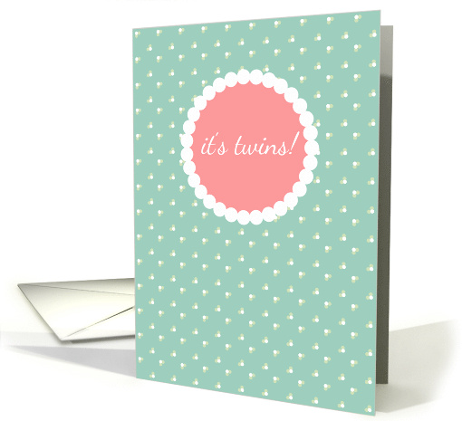 Twin Babies Birth Announcement Peach Mint card (98020)