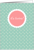 Twin Babies Birth Announcement Peach Mint card