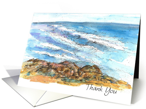 Thank You Ocean Beach Watercolor Illustration card (986407)