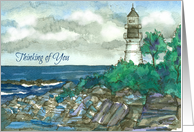 Thinking of You Maine Lighthouse Watercolor card