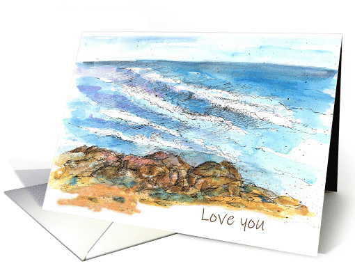 Love You Rocky Coast Ocean Watercolor Sketch card (986435)