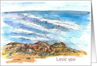 Love You Rocky Coast Ocean Watercolor Sketch card
