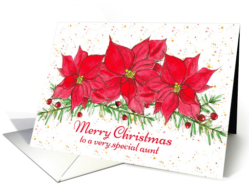 Merry Christmas Aunt Red Poinsettia Flowers card (990557)