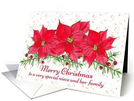 Merry Christmas Niece and Family Poinsettia Flowers card (990605)