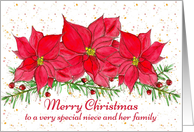 Merry Christmas Niece and Family Poinsettia Flowers card