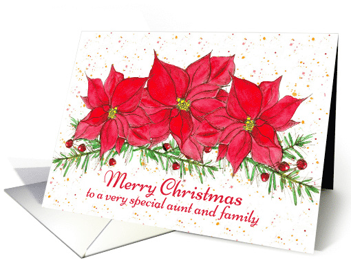 Merry Christmas Aunt and Family Red Poinsettia card (990701)