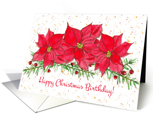Happy Christmas Birthday Poinsettias card (990713)