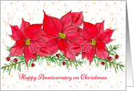 Happy Anniversary on Christmas Red Poinsettia Flowers card