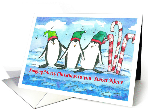 Merry Christmas Sweet Niece Singing Penguins card (990747)