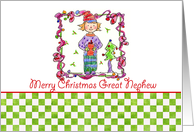 Merry Christmas Great Nephew Holiday Elf Candy Canes Illustration card