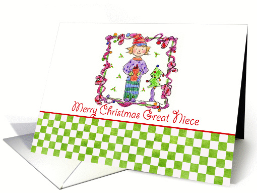 Merry Christmas Great Niece Holiday Elf Candy Canes Illustration card