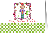 Merry Christmas Great Niece Holiday Elf Candy Canes Illustration card