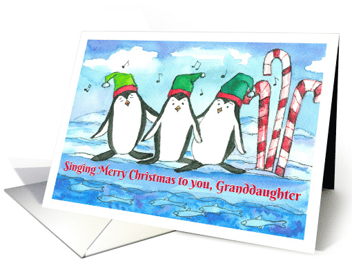 Merry Christmas Granddaughter Penguins Fish card (990763)