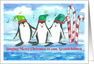 Merry Christmas Grandchildren Holiday Penguins Fish card