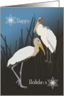 Wood Storks, Happy Holidays, Brown and Blue, Snowflakes card