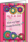Sister Happy Birthday To Do List Paper Wheels card